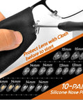 Close-up of All-In-One Eyeglass Repair Kit With Magnetic Driver, installing nose pads with cloth protection, assortment displayed.