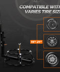 Heavy Duty Tire Change Stand Kit For 16 To 24 Inch Tires Easy Leverage Bead Breaker with various tire sizes displayed