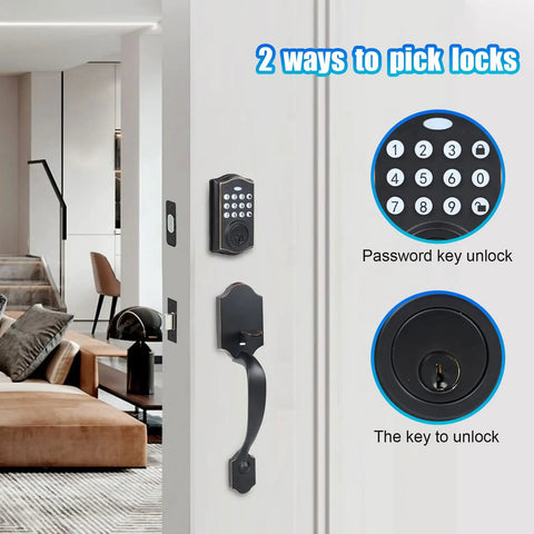 Keyless Entry Door Lock With Keypad And Handle Set, 5 In 1 Smart Deadbolt For Front Door, Auto Lock, 50 User Codes, Matte Black