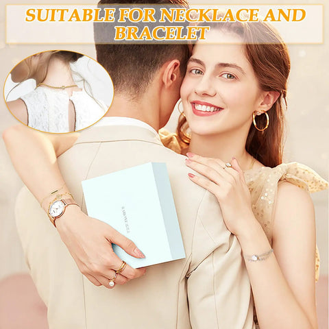 Couple embracing, woman wearing necklace with 12 Pack Magnetic Necklace Clasps And Closures Set With Locking Magnetic Jewelry Clasps And Extender Easy On Quick Snap For Necklaces Bracelets And Jewelry Hypoallergenic And Safe