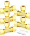 Brass Compression Tee Fitting Three Eighths Inch Tube OD Connector 5 Pack Built Tough For Fuel Air Oil Water Gas Lines