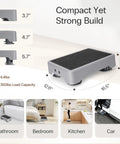 Diagram showing One Step Stool With Non Slip Wave Traction, 3.4 Inch Rise, Wide Base, ideal for bathroom, bedroom, kitchen, car