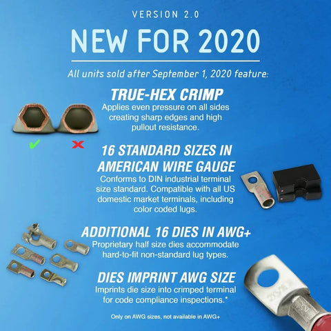 Hydraulic Cable Lug Crimper TH0005 V2.0 11 Ton Crimp Tool Kit information with die features and specifications.