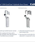 SureClose Hydraulic Door Closer With Concealed Mounting And Adjustable Wide Hook, Flush To Three-Quarter Inch Offset, Heavy Duty Steel Enclosed Housing for smooth door closure.