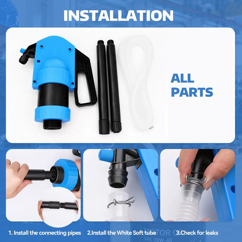 No Sweat Manual Lever Drum Pump For 55 Gallon Barrels Heavy Duty Workhorse With Leakproof Valve and 6.6 Ft Corrugated Hose components.