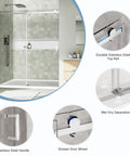 Frameless Sliding Shower Door 48x72 Inches With 1/4 Inch Tempered Glass, Heavy-Duty 304 Stainless Steel Hardware, installed view