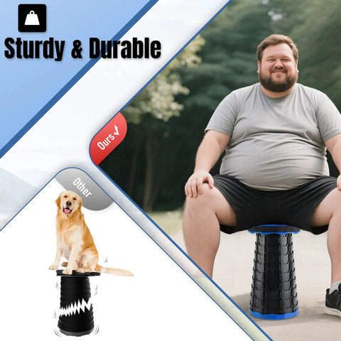 Person sitting on Upgraded Foldable Stool Set Of 2 Portable Collapsible Chair for Fishing and Outdoor Adventures thickened durable PP material