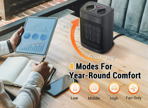 1500W Electric Space Heater Portable With Thermostat And PTC Ceramic Heating Quick Heat In A Snap Quiet Fan Mode