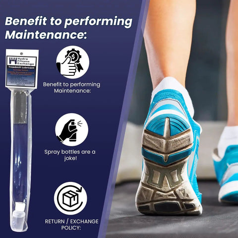 Treadmill Belt Lubricant Kit With Silicone Lube And 16 Inch Applicator beside person running on treadmill, emphasizing maintenance benefits.