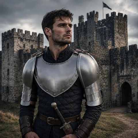 Medieval Iron Gorget and Spaulders Shoulder Armor Set for Reenactors, Gear Up Battle Ready Pauldrons for Viking Crusader Style