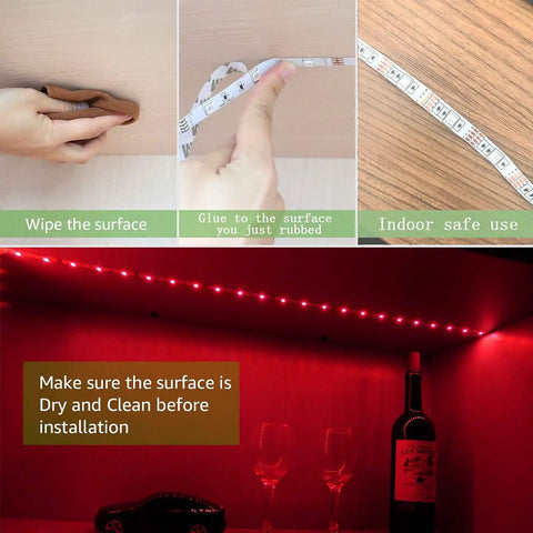 Installation steps for LED Strip Lights With 24 Keys Remote, Battery Powered 2 Meter Flexible Light Strip for indoor use