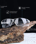 30 Pairs Safety Glasses Bulk Pack For Men And Women Protective Eyewear Goggles UV Protection on wood piece