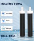 Replacement Water Bottle Filter For Brita BB06 And Sport Bottles, 6 Pack, BPA Free, showing two black filters beside a water faucet.
