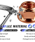 10 Pieces M8x1.25 Exhaust Manifold Gasket Nut, copper plated with hammer impact, highlighting durability and high temp resistance.