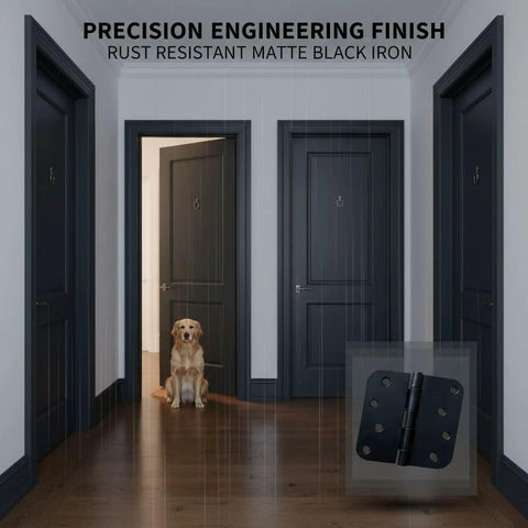 Four Pack 4 Inch Matte Black Door Hinges Durable Metal Butt Hinges With Five Eighths Radius Corners on dark doors