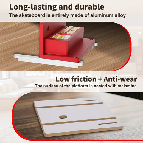 Router Table Box Joint Jig With Brass Indexing Keys Three Sizes 1/4, 3/8, 1/2 shown with melamine MDF platform
