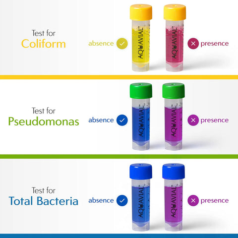Heavy Duty Swimming Pool Water Test Kit Catches Sneaky Pseudomonas And Coliforms For Hot Tub Spa Pond test tubes showing bacteria presence.