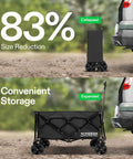 Heavy Duty Collapsible Folding Wagon With 350 Lb Haul Capacity collapsed and expanded near car for easy storage
