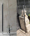 Renaissance Spiral Swept-Hilt Rapier Sword For Cosplay And Collection, 45.7 Inch With Scabbard, displayed vertically indoors and outdoors.