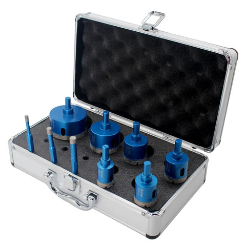 Tile Hole Saw Kit With Triangle Shank Diamond Drill Bits Set in aluminum case for porcelain tile stone drilling
