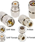 4 Piece N To UHF Adapter Kit N Male To PL 259 SO 239 Connectors for CB Ham Radio antenna hookups on white background