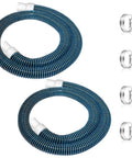 2 Pack 1.25 Inch By 59 Inch EVA Pool Replacement Hoses With 2026 Upgrade Flexible Tube Heads And 4 Metal Clamps For Above Ground Pools Heavy Duty Pump Hose Blue, showing blue coiled hoses with metal clamps