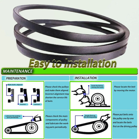 5/8 Inch By 178 Inch Drive Belt Replacement For TimeCutter HD X5450 XS5450 ZX5400 And Hustler 602744 Riding Mower shown with installation guide