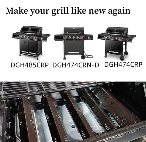 Five Pack Heat Plate Replacement Kit For 3, 4 And 5 Burner Grills with installed heat tent and burner shields for DGH models