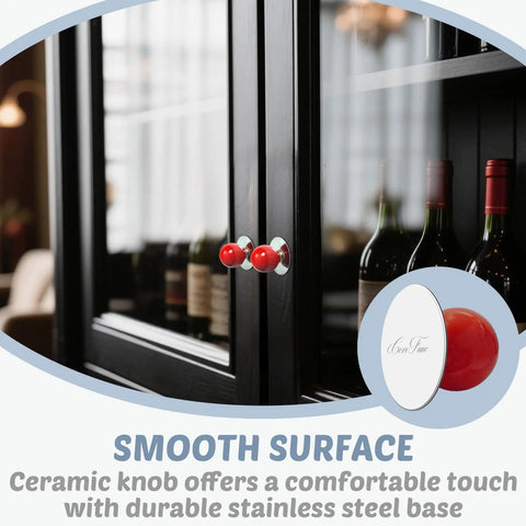 Dead Simple Peel And Stick Cabinet Knobs Ten Pack Red Ceramic Ball Handles With Slick Silver Stainless Base Rock Solid Adhesive Zero Fuss Install For Drawers Cupboards And Dressers on black cabinet.