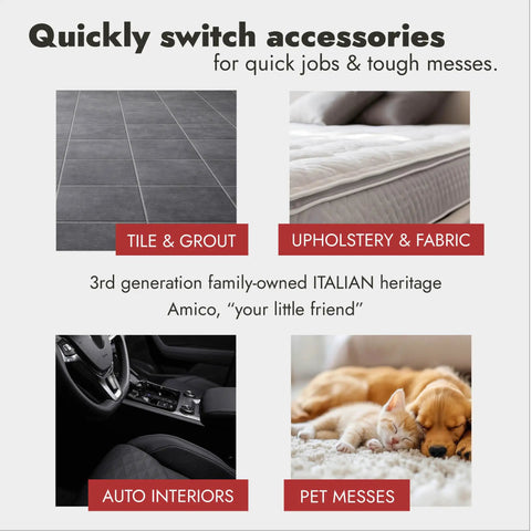 No Sweat Handheld Steam Cleaner Pumping Hot Vapor To Blast Bed Bugs Clean Car Interiors And Scrub Tile Grout Like A Champ With Zero Hassle And Major Guaranteed Results, showing cleaning surfaces like tile, upholstery, and car interiors.