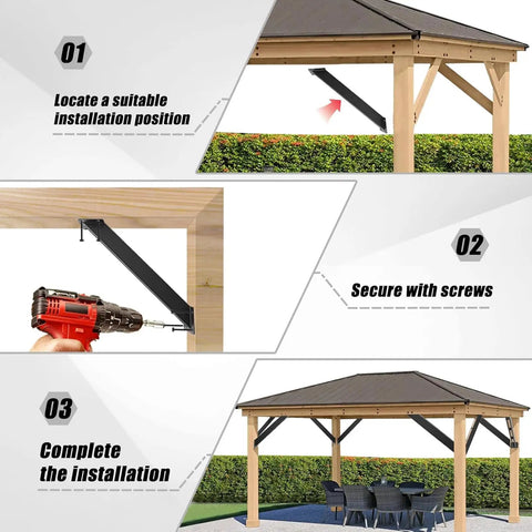 4 Pack 45 Degree Angle Pergola Bracket Kit For Wooden Structures Heavy Duty Connector Braces For Gazebos Tree Houses Cabins And Patios Built To Last DIY Install And Rock Solid Structural Support