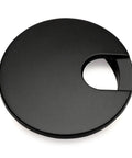 Solid Flat Black Metal Desk Grommet For 2 Half Inch Hole Size sleek design with cable cutout for clean workstation organization.