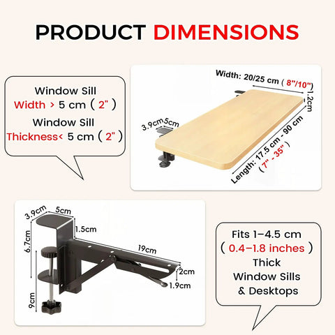Fold Down Wall Mounted Desk Extender Tray And Side Table That Expands Your Space with dimensions and clamp details