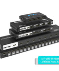 Rock Solid 16 Port HDMI KVM Switch Console with Four USB Hubs, stacked for multi-device management in a server setup.
