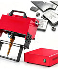 Rock Solid Pneumatic Handheld Dot Peen Marker Machine For Dead Nuts Accurate Vin Etching On Steel Parts Easy As Pie Setup Knockout Performance Built For Real World Shop Conditions with a red casing and gold marking tip.