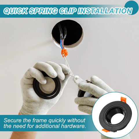 Quick installation of VIAPUICE MR16 GU10 Recessed Light Trim 2.6" Aperture with Spring Clip for indoor lighting.