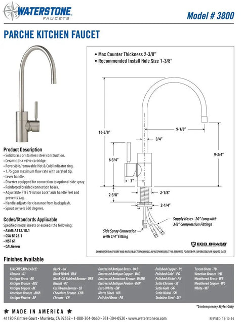 Dope Parche Four Piece Kitchen Faucet Suite With Knockout Matte Antique Copper Finish Easy Hookup Setup Heavy Duty Build technical specifications diagram.