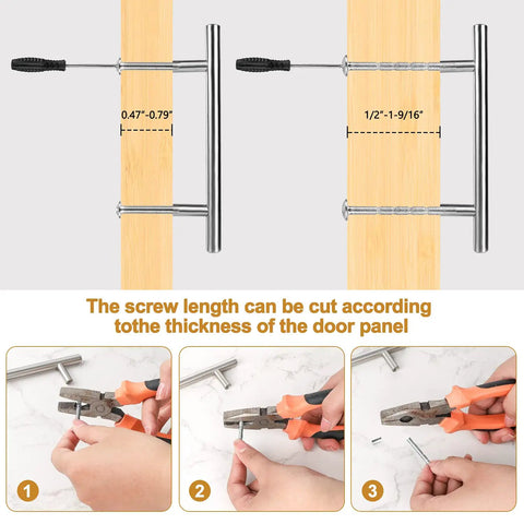 Demonstrating adjustable screw length for Budget Friendly Six Inch Brushed Nickel Cabinet Pulls Set Of 45 For Stainless Steel Kitchen Cabinets
