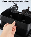 No Sweat Automatic Portafilter Cleaner And Knock Box For 58mm Espresso Filter Holders showing disassembled parts for easy cleaning.