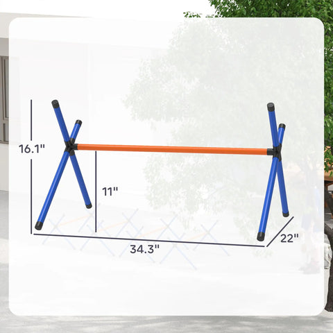 4 Piece Dog Agility Course Set With Adjustable Height Hurdles, showing 11-inch orange bar on blue stand
