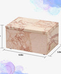 Natural Marble Storage Box With Lid Pink Rectangular Stone Organizer For Jewelry Makeup Cotton Swabs And Keepsakes Luxury Home Decor 5.9 x 3.9 x 3.1 Inch with dimensions shown.