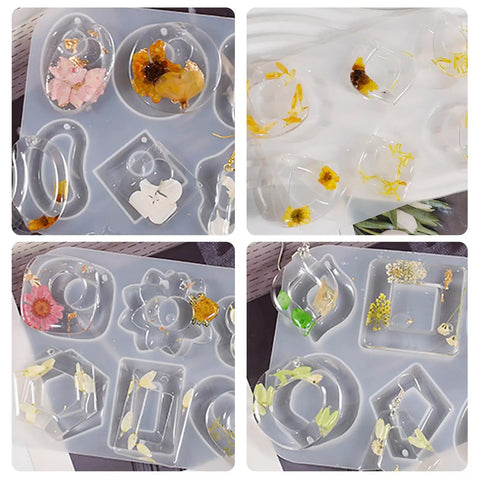 Dope DIY Resin Silicone Molds, 4 Pack Flexible Epoxy Craft Tools for Jewelry Making, Reusable Geometry Pendant and Earring Forms, Legit Art Casting Stamps For Crafting Fresh Necklaces and Keychains