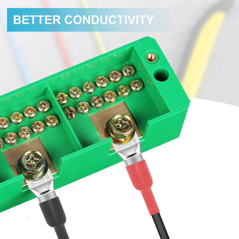 132 Piece Battery Terminal Connectors Kit For 4 6 8 10 AWG Wire With Copper Ring Terminals Tinned Ends And Heat Shrink Tubing visible