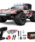 One Eighteen Scale 4WD RC Truck For Kids And Adults, Zips Up To 25 MPH On Any Terrain, IPX4 Waterproof, components displayed