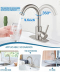 Single Hole Bathroom Faucet With 360 Degree Swivel Spout, 304 Stainless Steel, Brushed Nickel Finish, Pop Up Drain And Deck Plate