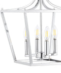 Chrome 13 Inch 4 Light Pendant Lantern With Adjustable Chain For Kitchen Island Foyer And Entryway Modern Farmhouse Vibe Ceiling Light LED Bulbs Included, close-up view