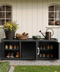 Waterproof Resin Shoe Bench With Adjustable Shelves, 2-Tier Hallway Storage Rack For Entryway, Living Room Or Bedroom, Indoor Outdoor Ready Black 3-Door Cabinet With Rustic Industrial Style For Shoes And More, outdoor installation