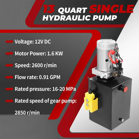 Diagram of 12V DC Hydraulic Dump Trailer Pump With 13 Quart Capacity Single Acting Lift And Lower Remote Control