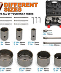 Hole Saw Kit With SDS Plus And Max Shank, 20 Piece Carbide Tipped Tungsten Steel Concrete Drill Bits Set, various sizes shown