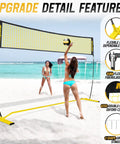 12 Foot Portable Volleyball Net For Backyard Beach Play freestanding on sandy beach with players in action